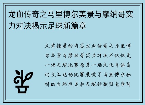 龙血传奇之马里博尔美景与摩纳哥实力对决揭示足球新篇章